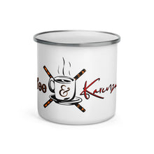 Load image into Gallery viewer, Coffee &amp; Karenza Log - Enamel Mug
